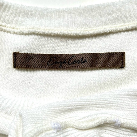 ENZA COSTA Button Cuff Mini Dress Winter White Long Sleeve Ribbed Sweater Size M - Picture 7 of 7